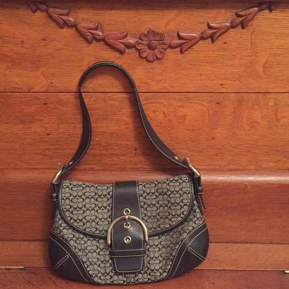 Coach Black canvas & leather signature bag